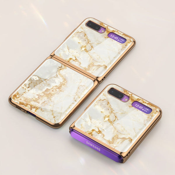 For Galaxy Z Flip GKK Glass + PC Foldable Painted Pattern Case(Gold+Yellow)