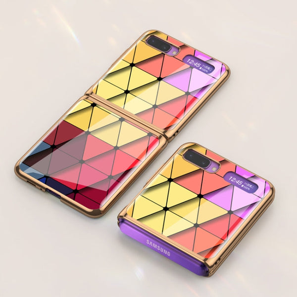 For Galaxy Z Flip GKK Glass + PC Foldable Painted Pattern Case(Red Rhombus)