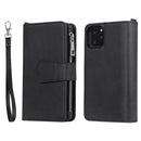 For iPhone 11 Pro 2 in 1 Solid Color Zipper Shockproof Protective Case with Card Slots & Bracket & Photo Holder & Wallet Function(Black)