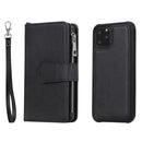 For iPhone 11 Pro 2 in 1 Solid Color Zipper Shockproof Protective Case with Card Slots & Bracket & Photo Holder & Wallet Function(Black)