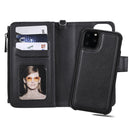 For iPhone 11 Pro 2 in 1 Solid Color Zipper Shockproof Protective Case with Card Slots & Bracket & Photo Holder & Wallet Function(Black)