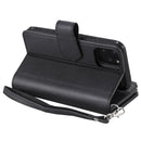 For iPhone 11 Pro 2 in 1 Solid Color Zipper Shockproof Protective Case with Card Slots & Bracket & Photo Holder & Wallet Function(Black)