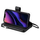 For iPhone 11 Pro 2 in 1 Solid Color Zipper Shockproof Protective Case with Card Slots & Bracket & Photo Holder & Wallet Function(Black)