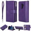 For Galaxy S9 Plus 2 in 1 Solid Color Zipper Shockproof Protective Case with Card Slots & Bracket & Photo Holder & Wallet Function(Purple)