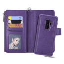 For Galaxy S9 Plus 2 in 1 Solid Color Zipper Shockproof Protective Case with Card Slots & Bracket & Photo Holder & Wallet Function(Purple)