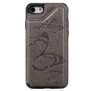 For iPhone 7 & 8 Butterfly Embossing Pattern Shockproof Protective Case with Holder & Card Slots & Photo Frame(Gray)