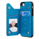 For iPhone 7 & 8 Butterfly Embossing Pattern Shockproof Protective Case with Holder & Card Slots & Photo Frame(Blue)