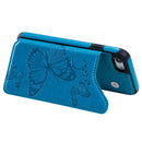 For iPhone 7 & 8 Butterfly Embossing Pattern Shockproof Protective Case with Holder & Card Slots & Photo Frame(Blue)
