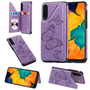 For Galaxy A50 Butterfly Embossing Pattern Shockproof Protective Case with Holder & Card Slots & Photo Frame(Purple)