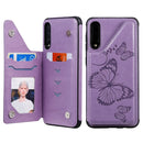 For Galaxy A50 Butterfly Embossing Pattern Shockproof Protective Case with Holder & Card Slots & Photo Frame(Purple)