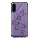 For Galaxy A50 Butterfly Embossing Pattern Shockproof Protective Case with Holder & Card Slots & Photo Frame(Purple)