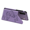For Galaxy A50 Butterfly Embossing Pattern Shockproof Protective Case with Holder & Card Slots & Photo Frame(Purple)