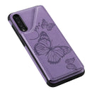 For Galaxy A50 Butterfly Embossing Pattern Shockproof Protective Case with Holder & Card Slots & Photo Frame(Purple)