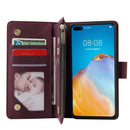 For Huawei P40 Multifunctional Horizontal Flip Leather Case, with Card Slot & Holder & Zipper Wallet & Photo Frame(Red Wine)