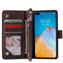 For Huawei P40 Multifunctional Horizontal Flip Leather Case, with Card Slot & Holder & Zipper Wallet & Photo Frame(Coffee)