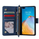 For Huawei P40 Multifunctional Horizontal Flip Leather Case, with Card Slot & Holder & Zipper Wallet & Photo Frame(Blue)