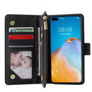 For Huawei P40 Multifunctional Horizontal Flip Leather Case, with Card Slot & Holder & Zipper Wallet & Photo Frame(Black)