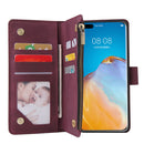 For Huawei P40 Pro Multifunctional Horizontal Flip Leather Case, with Card Slot & Holder & Zipper Wallet & Photo Frame(Red Wine)