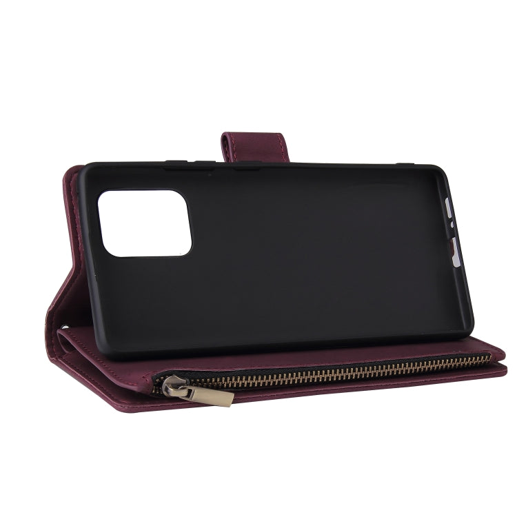 For Galaxy S10 Lite Multifunctional Horizontal Flip Leather Case, with Card Slot & Holder & Zipper Wallet & Photo Frame(Red Wine)