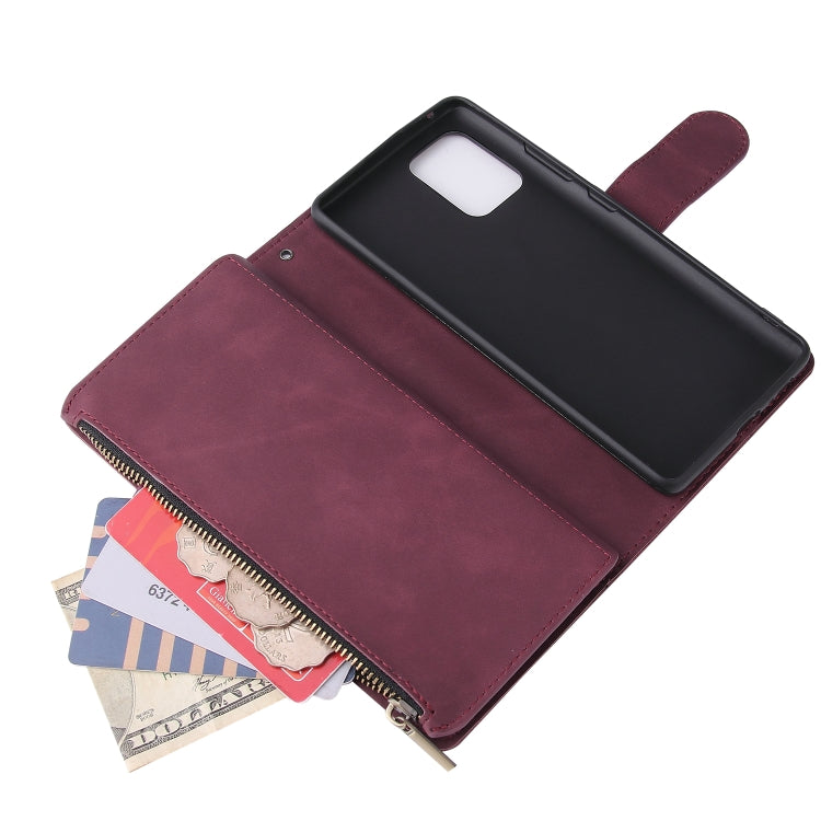 For Galaxy S10 Lite Multifunctional Horizontal Flip Leather Case, with Card Slot & Holder & Zipper Wallet & Photo Frame(Red Wine)