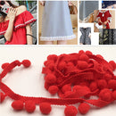 20 Yards 1.2cm Pompom Lace Ribbon Fur Ball Trim For Craft DIY Curtain Home Decorative Clothes Sewing Accessories(Red)