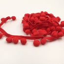 20 Yards 1.2cm Pompom Lace Ribbon Fur Ball Trim For Craft DIY Curtain Home Decorative Clothes Sewing Accessories(Red)