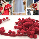 20 Yards 1.2cm Pompom Lace Ribbon Fur Ball Trim For Craft DIY Curtain Home Decorative Clothes Sewing Accessories(Dark Red)