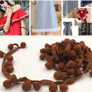 20 Yards 1.2cm Pompom Lace Ribbon Fur Ball Trim For Craft DIY Curtain Home Decorative Clothes Sewing Accessories(Brown)