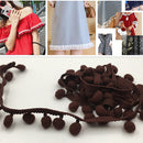20 Yards 1.2cm Pompom Lace Ribbon Fur Ball Trim For Craft DIY Curtain Home Decorative Clothes Sewing Accessories(Coffee)