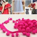 20 Yards 1.2cm Pompom Lace Ribbon Fur Ball Trim For Craft DIY Curtain Home Decorative Clothes Sewing Accessories(Fluorescent Rose Red)