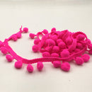 20 Yards 1.2cm Pompom Lace Ribbon Fur Ball Trim For Craft DIY Curtain Home Decorative Clothes Sewing Accessories(Fluorescent Rose Red)