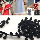20 Yards 1.2cm Pompom Lace Ribbon Fur Ball Trim For Craft DIY Curtain Home Decorative Clothes Sewing Accessories(Black)