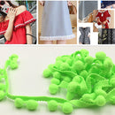 20 Yards 1.2cm Pompom Lace Ribbon Fur Ball Trim For Craft DIY Curtain Home Decorative Clothes Sewing Accessories(Fluorescent Green)