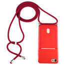 For iPhone 8 / 7 Transparent TPU Protective Case with Lanyard & Card Slot(Red)