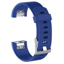 For Fitbit Charge 2 Common Texture Silicone Watch Band with Buckle, Size:L(Dark Blue)