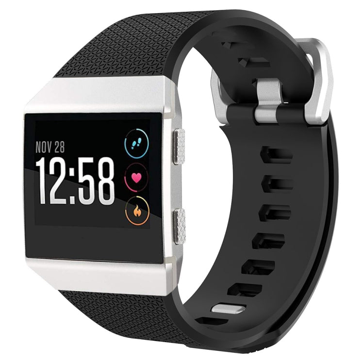 For Fitbit Ionic Herringbone Texture Silicone Watch Band with Buckle, Size:L(Black)