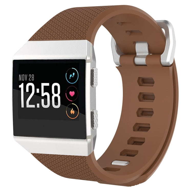 For Fitbit Ionic Herringbone Texture Silicone Watch Band with Buckle, Size:L(Coffee)