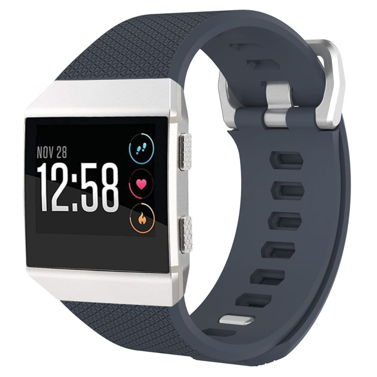 For Fitbit Ionic Herringbone Texture Silicone Watch Band with Buckle, Size:L(Dark Grey)