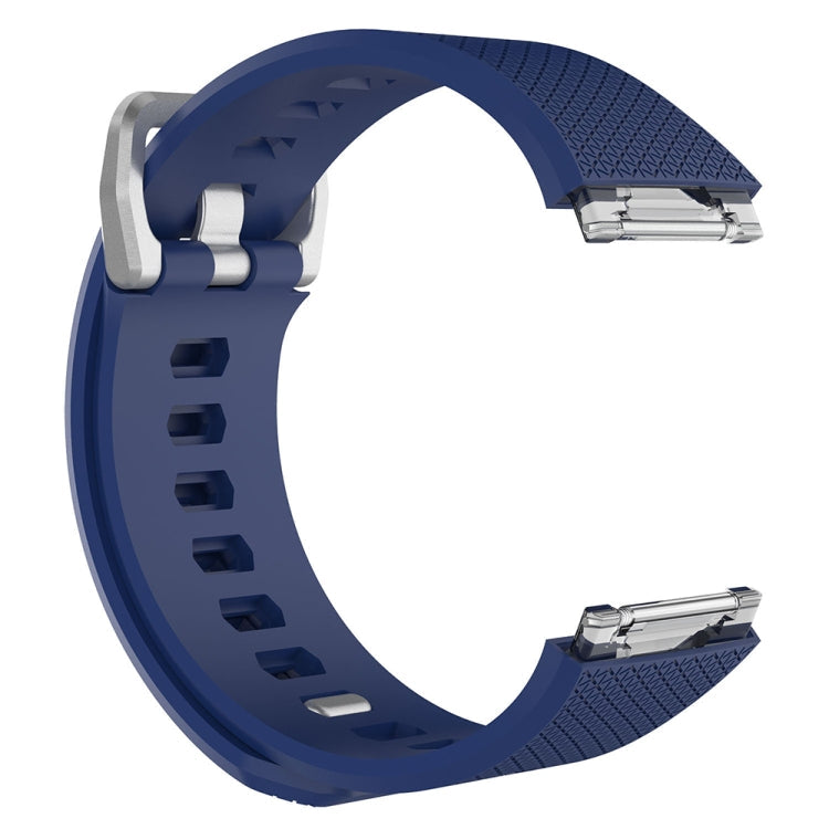 For Fitbit Ionic Herringbone Texture Silicone Watch Band with Buckle, Size:L(Dark Blue)