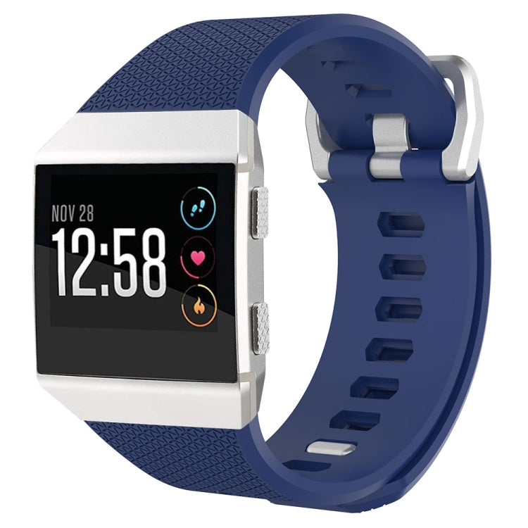 For Fitbit Ionic Herringbone Texture Silicone Watch Band with Buckle, Size:L(Dark Blue)