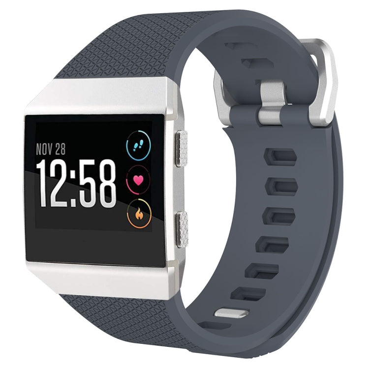 For Fitbit Ionic Herringbone Texture Silicone Watch Band with Buckle, Size:L(Blue Grey)