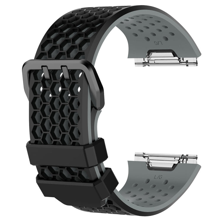 For Fitbit Ionic Two-tone Silicone Watch Band with Buckle, Size:L(Black + Grey)