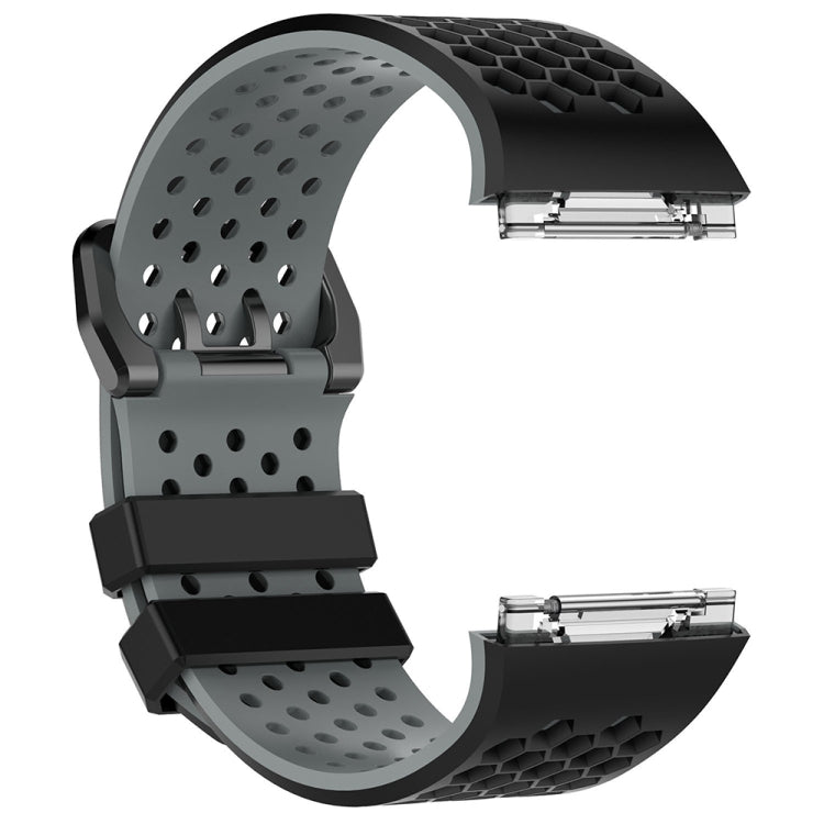 For Fitbit Ionic Two-tone Silicone Watch Band with Buckle, Size:L(Black + Grey)