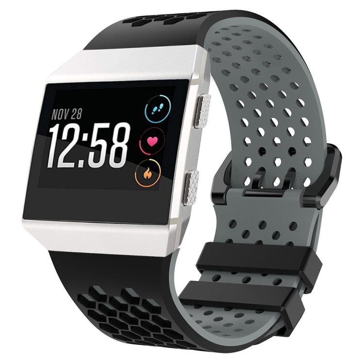 For Fitbit Ionic Two-tone Silicone Watch Band with Buckle, Size:L(Black + Grey)