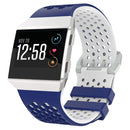 For Fitbit Ionic Two-tone Silicone Watch Band with Buckle, Size:L(Dark Blue + White)