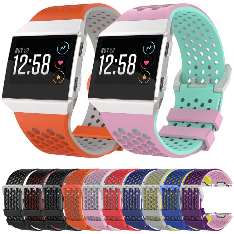 For Fitbit Ionic Two-tone Silicone Watch Band with Buckle, Size:L(Black + Grey)