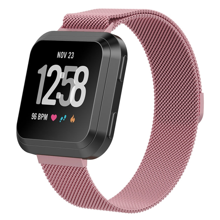 For Fitbit Versa Milanese Watch Band, Size:S(Rose Pink)