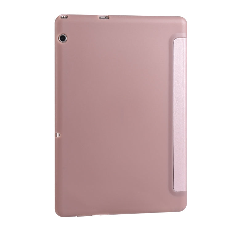 Huawei MediaPad T5 10 inch 3-folding Horizontal Flip PU Leather + Shockproof Honeycomb TPU Case with Holder(Rose Gold)