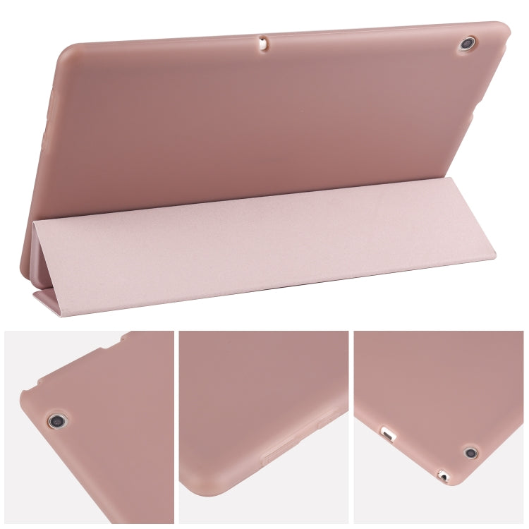 Huawei MediaPad T5 10 inch 3-folding Horizontal Flip PU Leather + Shockproof Honeycomb TPU Case with Holder(Rose Gold)