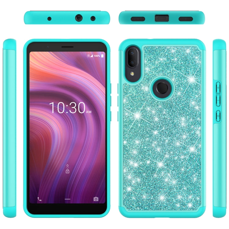 For Alcatel 3V (2019) Glitter Powder Contrast Skin Shockproof Silicone + PC Protective Case(Green)